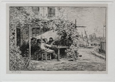 Bådturen: Frokosten før man går ombord i Asnières, 1861. af Charles Francois Daubigny
