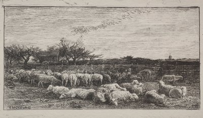Den store fårefold, originalt aftryk 1862, trykt i 1921. af Charles Francois Daubigny