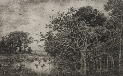Marsken med storke af Charles Francois Daubigny