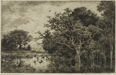 Marsken med storke af Charles Francois Daubigny
