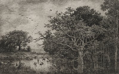 Marsken med storke, ca. 1851. af Charles Francois Daubigny