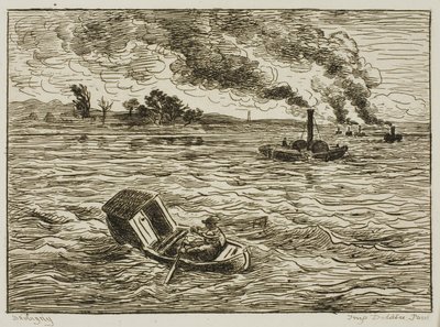 The Steamboats (Steamy Harbor) af Charles Francois Daubigny