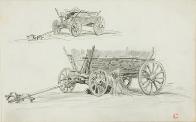 To Skitser af en Oksevogn af Charles Francois Daubigny