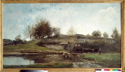 Veu de l "ecluse d" Optevoz Painting by Charles Francois Daubignydani af Charles Francois Daubigny
