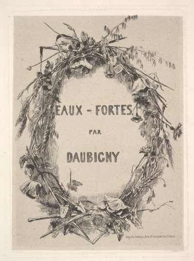 Krans af vilde blomster, titel for Eaux-Fortes par Daubigny, 1850. af Charles Francois Daubigny
