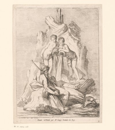 Springvand med to nymfer og en flodgud Springvand (serietitel) Fontaines (serietitel) af Charles Francois Hutin