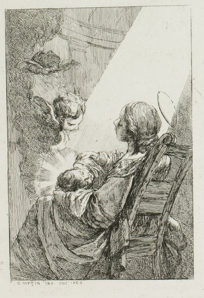 Jomfru Maria vugger Jesusbarnet af Charles Francois Hutin