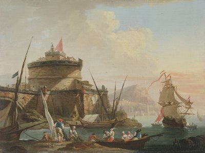 Havnescene ved solnedgang af Charles Francois Lacroix de Marseille
