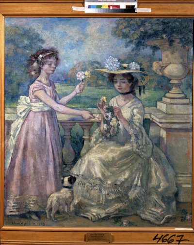 To piger på en terrasse. Maleri af Charles Francois Prosper Guerin (1875-1939) af Charles Francois Prosper Guerin