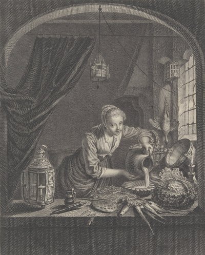 Mælkepige efter maleriet af G.Dou i hr. Poullains kabinet, midten af 1600-tallet. af Charles François Adrien Macret