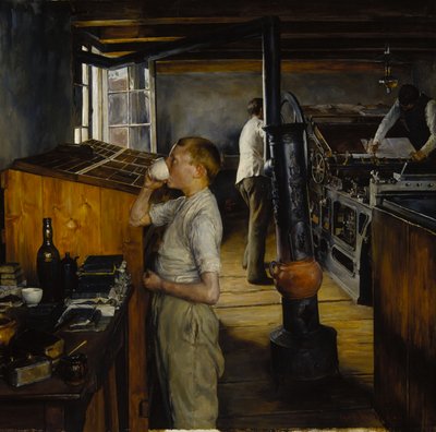 The Village Printing Shop, Haarlem, Holland af Charles Frederic Ulrich