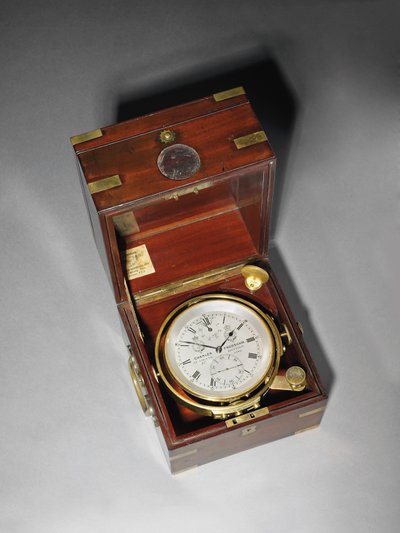 Et viktoriansk todages marinekronometer med Hartnup balance, ca. 1870 (monteret i mahogni og messing) af Charles Frodsham