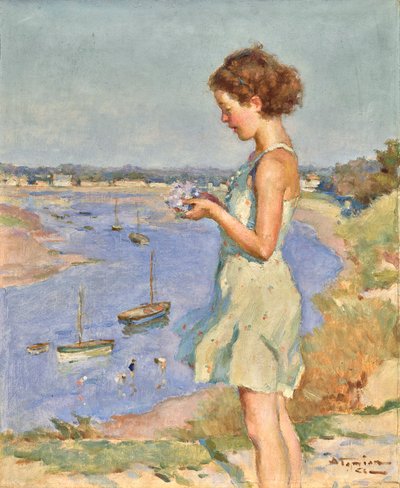 Ung pige med en blå hortensia, Saint-Gilles-Croix-de-Vie af Charles Garabed Atamian