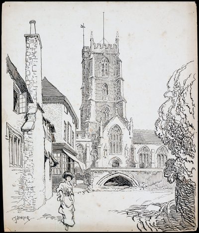 En udsigt fra den sydlige del af Priory Church of St George, Dunster, Somerset af Charles George Harper