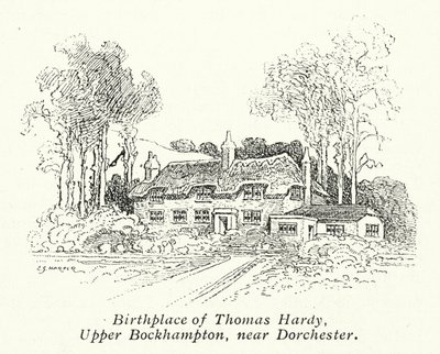 Thomas Hardys fødested, Upper Bockhampton, nær Dorchester (litografi) af Charles George Harper