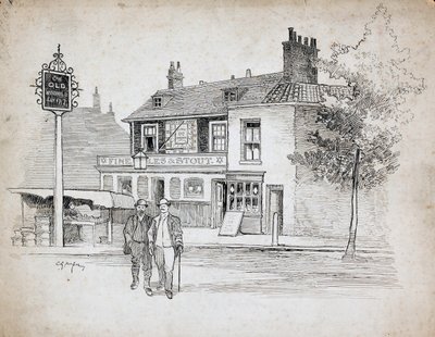 Old Windmill public house, 214-214 Chiswick High Road, Turnham Green, London, 1892-1933. af Charles George Harper