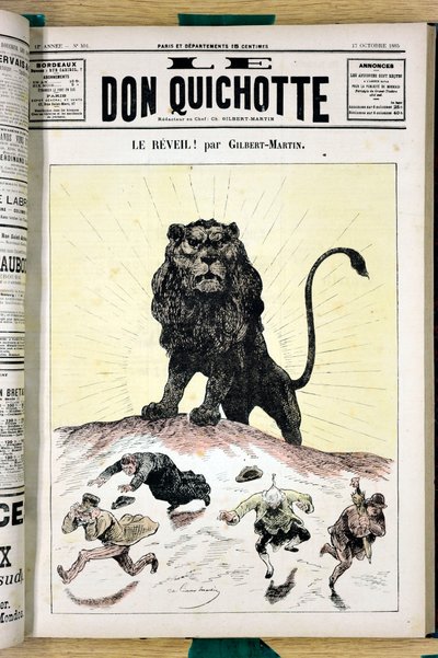 Cover af ""Le Don Quixote"", nummer 591, satirisk i farve af Charles Gilbert Martin