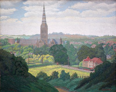 Salisbury Cathedral (olie) af Charles Ginner