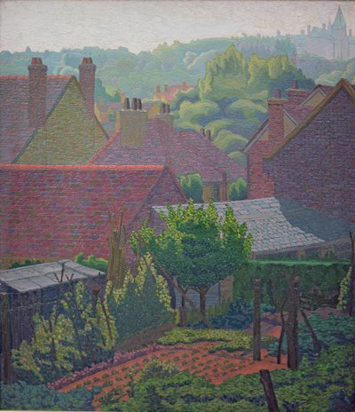 Village Rooftops (olie) af Charles Ginner