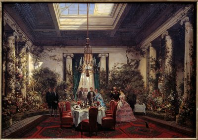 Morgenmad hos prinsesse Mathilde Letizia Bonaparte (1820-1904), rue de Courcelles i Paris Maleri af Sebastien Charles Giraud (1819-1892) 1854 Søn. 0,56x61 m. Compiegne, slotsmuseum af Charles Giraud