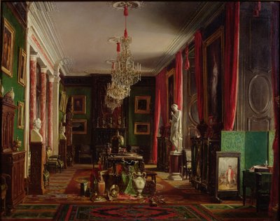 Interiør af Alfred Emiliens kontor (1811-92) Greve af Nieuwerkerke, generaldirektør for de kejserlige museer, ved Louvre, 1859 af Charles Giraud