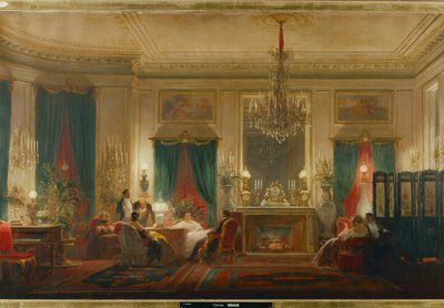 Prinsesse Mathildes salon, datter af kong Jerome og dronning Catherine af Württemberg, i rue de Courcelle i Paris ... (olie på lærred) af Charles Giraud