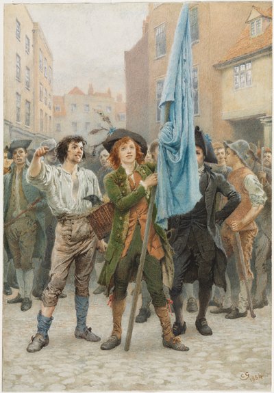 Barnaby Rudge hjælper med at lede Gordon-optøjerne, 1884. af Charles Green