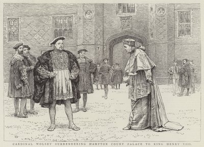 Kardinal Wolsey overgiver Hampton Court Palace til kong Henry VIII af Charles Green