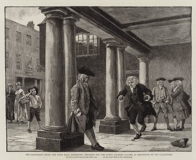 Kolonnaden under rådhuset, Rochester, Hogarth og de andre pilgrimme, der leger på Hopscotch on the Flagstones af Charles Green