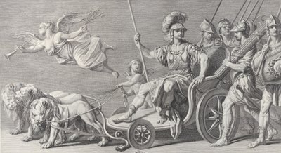 Mars på en vogn trukket af tre løver, 1749. af Charles Grignion