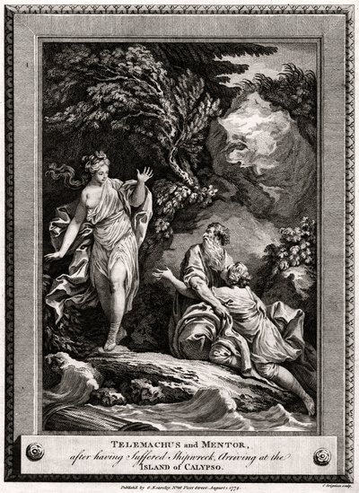 Telemachus og Mentor, efter at have lidt et skibsforlis, ankommer til øen Calypso, 1774 af Charles Grignion
