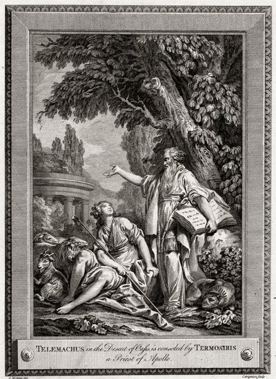 Telemachus, i Oasis-ørkenen, trøstes af Termosiris, en præst fra Apollo, 1774. af Charles Grignion