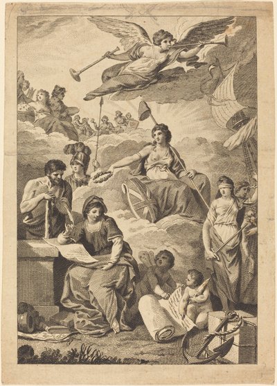 Britannia Crowning History af Charles Grignion, after Conrad Martin Metz