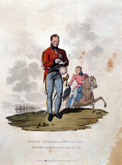Generalmajor af infanteriet Ridderkommanderende af Bath, fra "Costumes of the Army of the British Empire, according to the last regulations 1812", graveret af J.C. Stadler, udgivet af Colnaghi und Co. af Charles Hamilton Smith