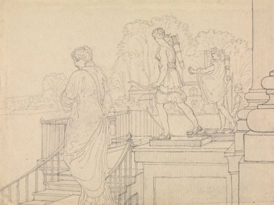 Veranda med statuer, Easton Neston, Northants af Charles Hamilton Smith