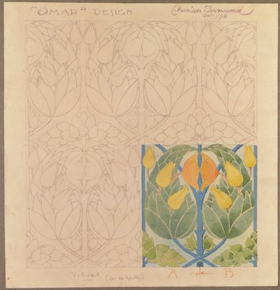 Omar, design til en silke & uld dobbeltklud, 1898 (silke og uld) af Charles Harrison Townsend