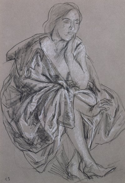 Studie af en siddende kvinde, Siddende kvinde draperet (kridt på papir) af Charles Haslewood Shannon