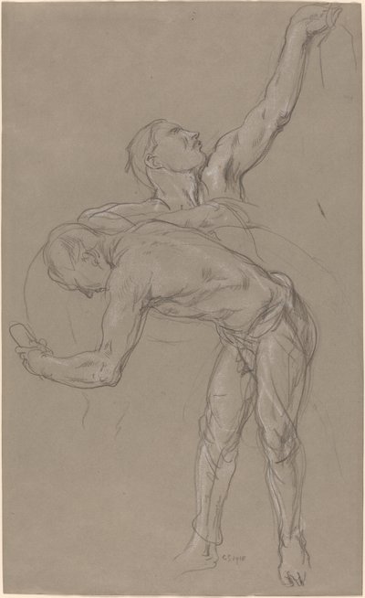 To mandlige figurer: Studie til "Den barmhjertige samaritaner" af Charles Hazelwood Shannon