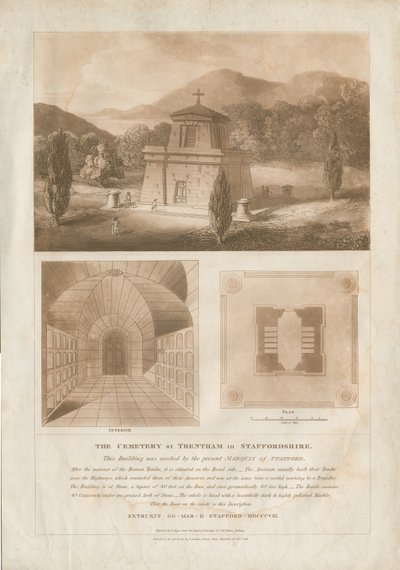 Trentham - Mausoleet: rødbrun akvatintegravering, nd [c 1808] (tryk) af Charles Heathcote Tatham