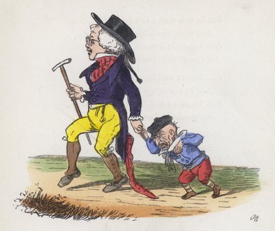 En lille drengs drøm om, at han og hans bedstefar byttede steder (farvegravering) af Charles Henry (after) Bennett