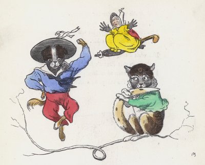 Dame Trottypeg og hendes kat og hund (farvet indgravering) af Charles Henry (after) Bennett