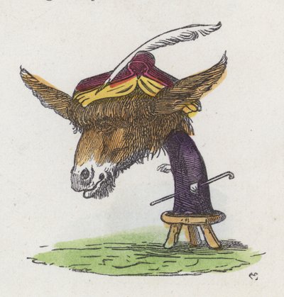 Æsel stående på en skammel (farvet indgravering) af Charles Henry (after) Bennett