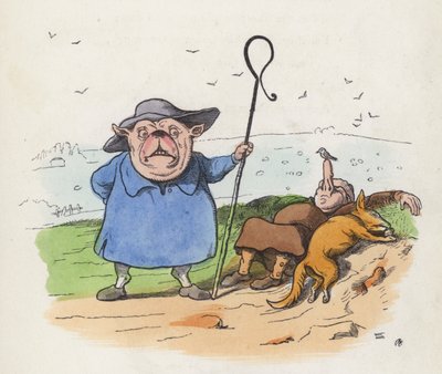 Den dovne hyrde (farvet indgravering) af Charles Henry (after) Bennett