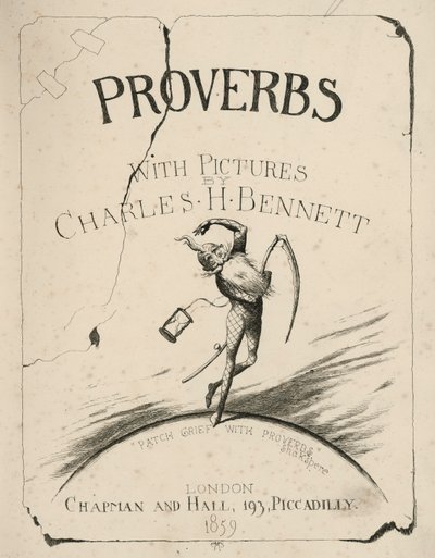 Titelside-illustration til Ordsprog med billeder af Charles H Bennett (kobberstik) af Charles Henry (after) Bennett