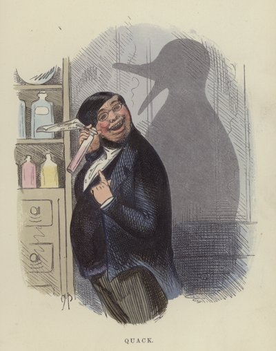 Quack (farvet gravering) af Charles Henry Bennett