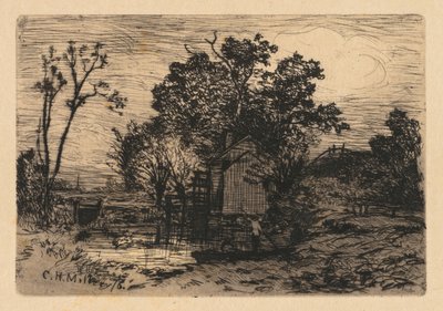 [Hytte og to figurer i en båd], 1878. af Charles Henry Miller