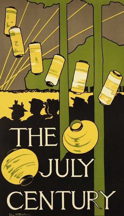 Gengivelse af en plakat, der reklamerer for juliudgaven af Century Magazine, udgivet i New York af Charles Herbert Woodbury