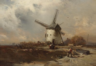 Landskab med vindmølle og dekorative figurer af Charles Hoguet