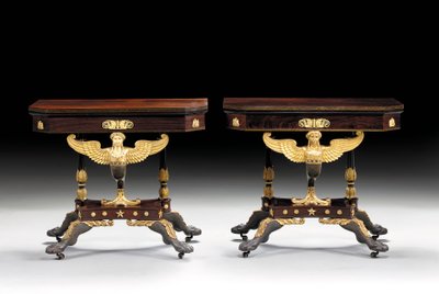 To klassiske udskårne kortborde, ca. 1815 (pakkeforgyldt palisander) af Charles Honore Lannuier