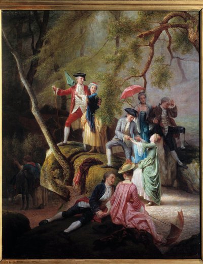 Country underholdning Galant Scene under en gåtur af adelsmænd. Maleri af Charles Gustave Housez (1822-1880) 1800-tallet. Privat samling af Charles Housez